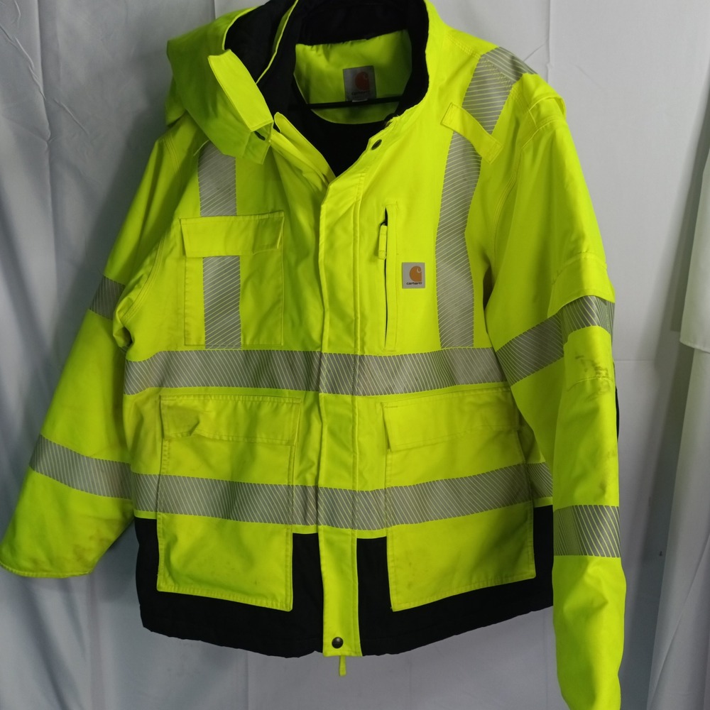 Carhartt 100787 323 Hi-Vis Waterproof Jacket Brite Lime Mens 2XL Reflective 3M